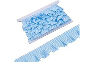 letsinstyle 5 Yards x 1.5 Inch Gingham Ruffle Pleated Lace Trim, Blue Gathered Lace Ribbon, Vintage Ruffled Edge Polyester Ri