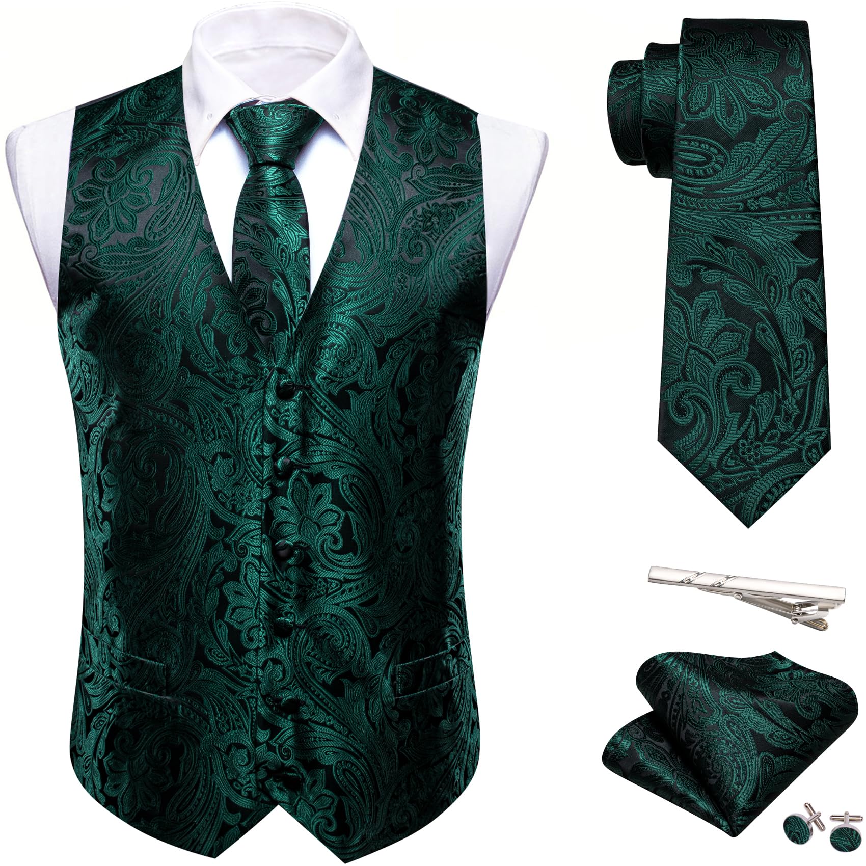 Barry.Wang Formal Men Hunter Green Flower Vest