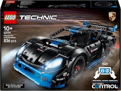 Brinquedo de carro de corrida com controle remoto lego technic porsche gt4 e-performance, kit de modelo interativo, presente para meninos e meninas de 10 anos ou mais, decoração de quarto e estante 42176
