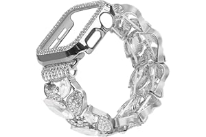 VIQIV Bling Dressy Bracelet with Case Compatible with Apple Watch Bands 38/40/41/42/44/45/49mm for Women Strethy, Cute Slim Metal Wristband Strap for iWatch Ultra 2/Ultra Series 9/8/7/6/5/4/3/2/1/SE