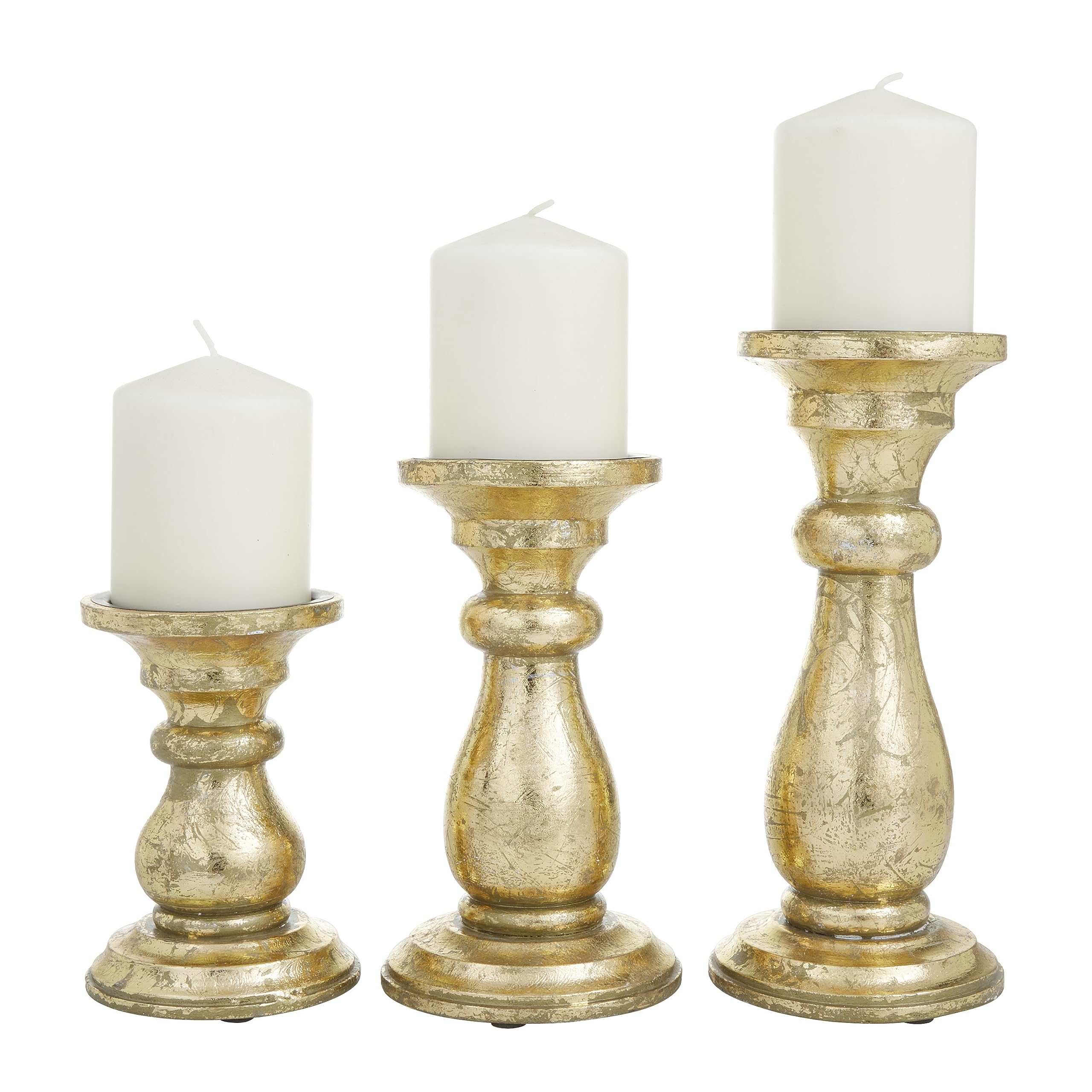 Photo 1 of Deco 79 Mango Wood Decorative Candle Holder Turned Style Pillar Candle Stand, Set of 3 Candlestick Holder 10", 8", 6"H, Gold