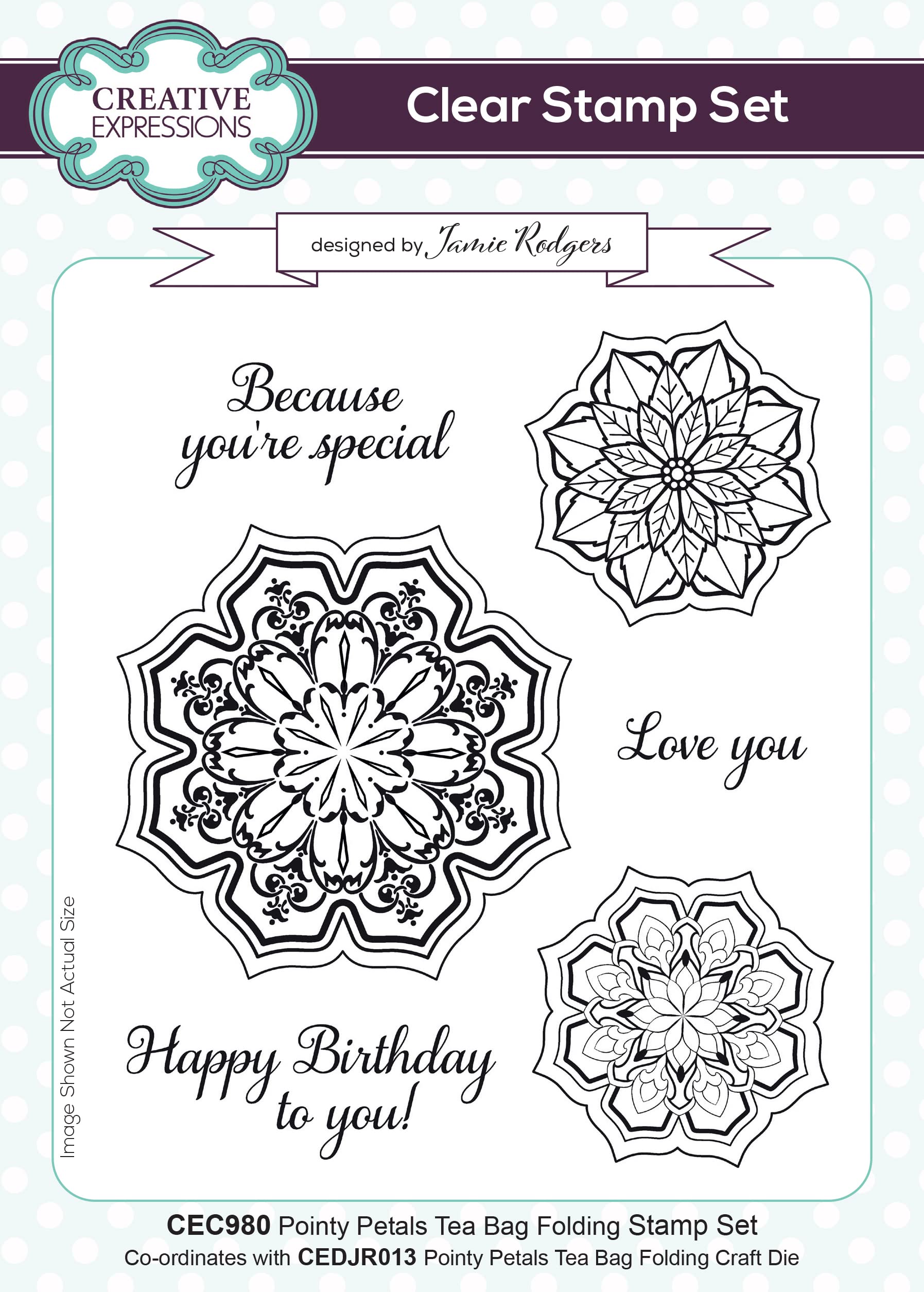 Creative Expressions Jamie Rodgers-Pointy Petals-Tea Bag Folding-Clear Stamp Set, 6 x 8 inches