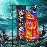 Halloween Led Lights Garden Flag Pumpkin Decor for Outside,Solar Yard Flag 12x18 Double Sided Halloween Mailbox Decorations