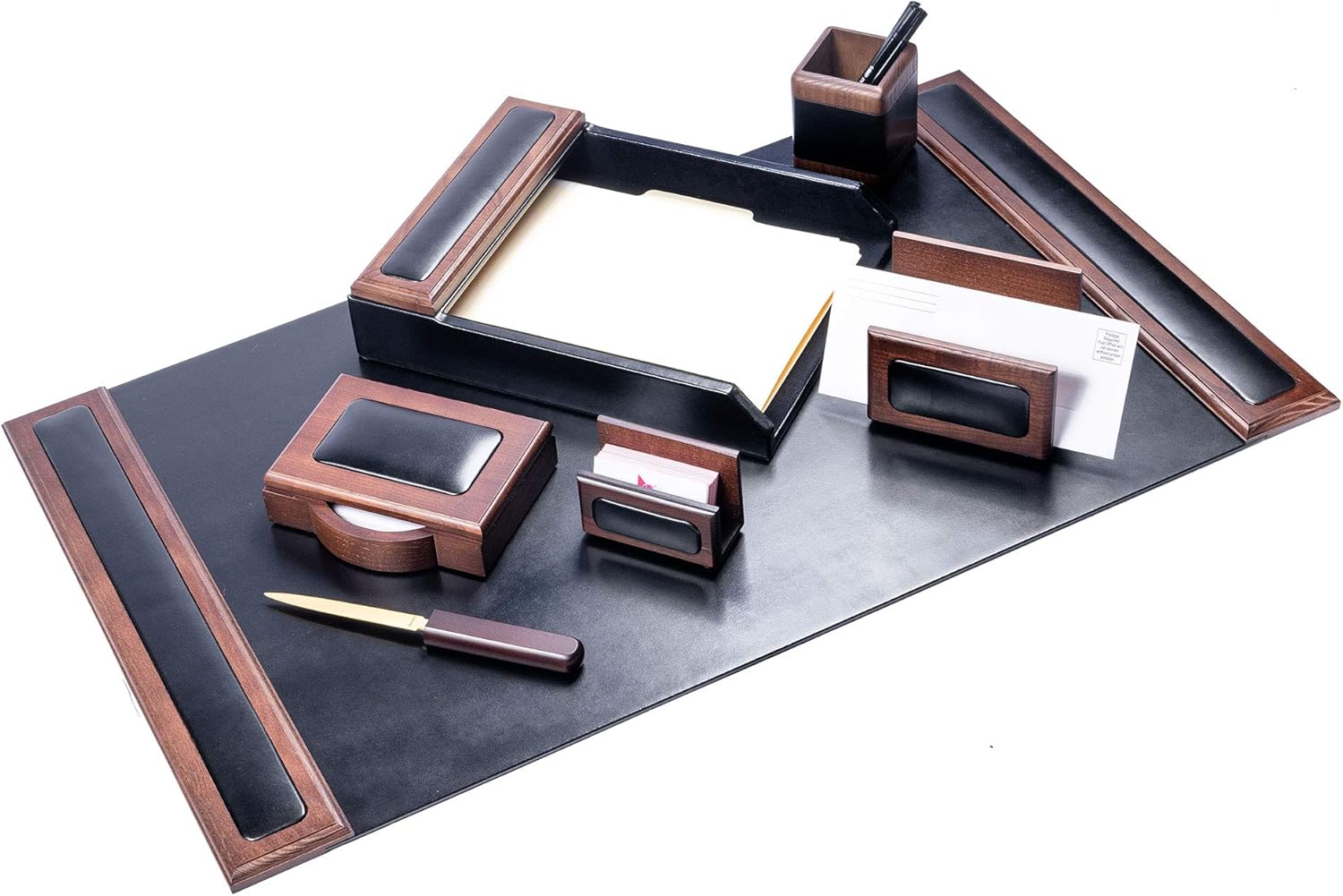 Dacasso Walnut and Leather Desk Set, 7-Piece: Home & Kitchen