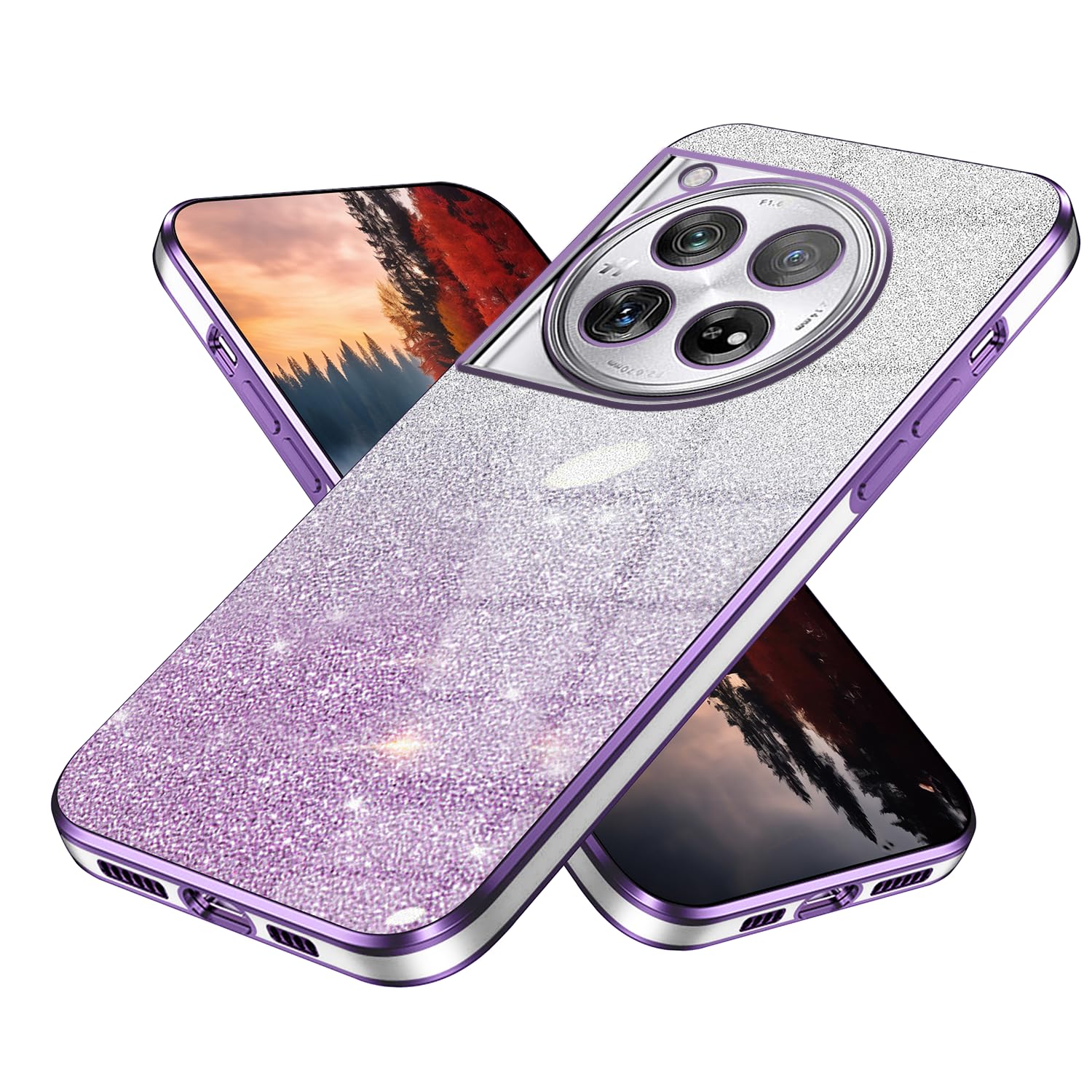 Wousunly Compatible with OnePlus 12R Case Clear Glitter, OnePlus 12R Phone Case Sparkly Shockproof Protective Silicone Cases Bling Plating Edge Bumper Cover for Women Girls (Purple)