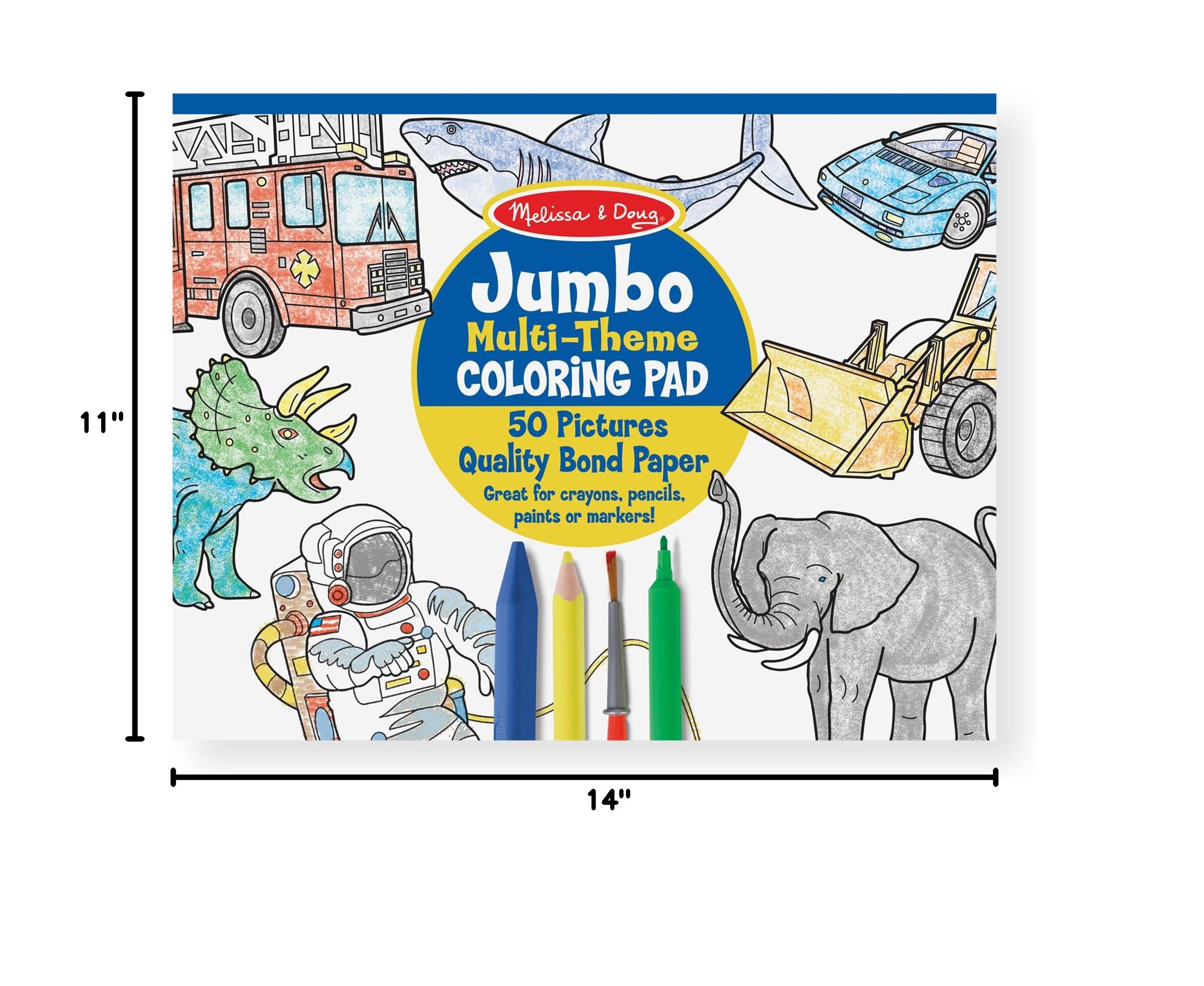Melissa & Doug Jumbo 50-Page Kids' Coloring Pads 3-Pack - Animals, Vehicles, and Multi-Themed - FSC Certified