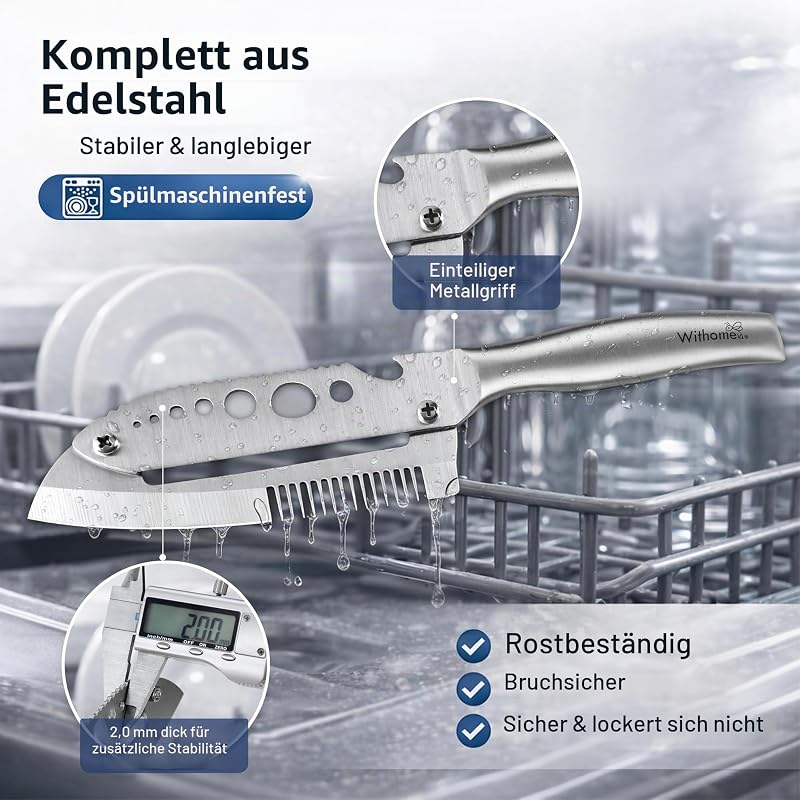 7-in-1 Edelstahl-Sparschäler für die Küche, Kartoffelschäler, Gemüseschäler & Kartoffelschälmesser mit Kräuterstreifer, Fischschupper, Deckelheber & Flaschenöffner, spülmaschinenfest — Foto 4 von 6