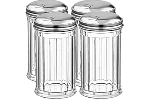Sugar Pourers with Stainless Steel Pour-fip Lid, Clear Plastic Suger Shakers/Dispenser with 12 Oz. (360 ml) Capacity by GEEX DEPOT (Pack of 4)