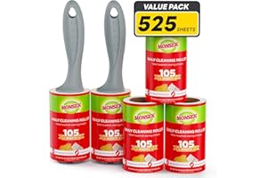 MONSEK Lint Rollers 525 Sheets Mega Value Set, 4X Extra Sticky Lint Roller for Pet Hair, Pet Hair Remover with 2 Upgraded Handle 5 Rollers, Portable Lint Remover for Clothes, Furniture, Dog & Cat Hair