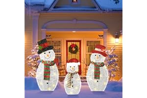 MUDEREK Snowman Christmas Decorations Outdoor-35'' Light Up Snowman Family Outdoor Decorations,Christmas Front Yard Decorations Snowman Lighted,2D Snowman Holiday Yard Signs for Yard Patio Lawn Garden Decor