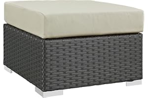 Modway EEI-1855-CHC-BEI Sojourn Wicker Rattan Outdoor Patio Sunbrella Fabric Ottoman in Canvas Antique Beige