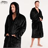 CityComfort Mens Fleece Robe with Hood, Super Soft Bathrobe L Black view 4