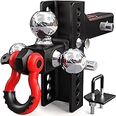 TYT Adjustable Tri-Ball Trailer Hitch for 2 inch Receiver, 4.5" Drop/Rise, Triple Balls (1-7/8", 2", 2-5/16") with Shackle, 10,000 lbs GTW, 1,000 lbs TW,Pin Lock & Hitch Tightener