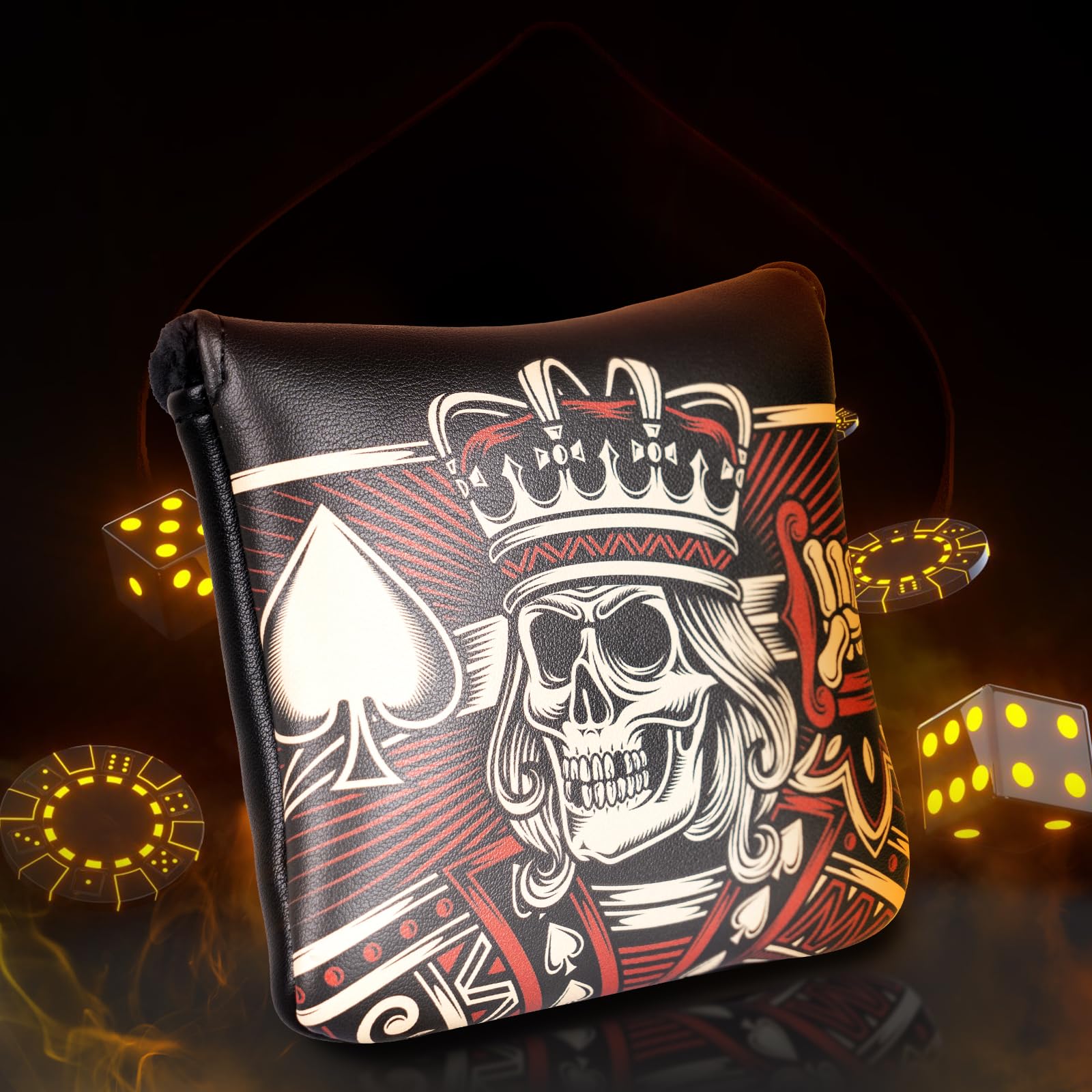 Golf Putter Club Head Cover Square Mallet Magnetic Black PU Leather Skeleton King