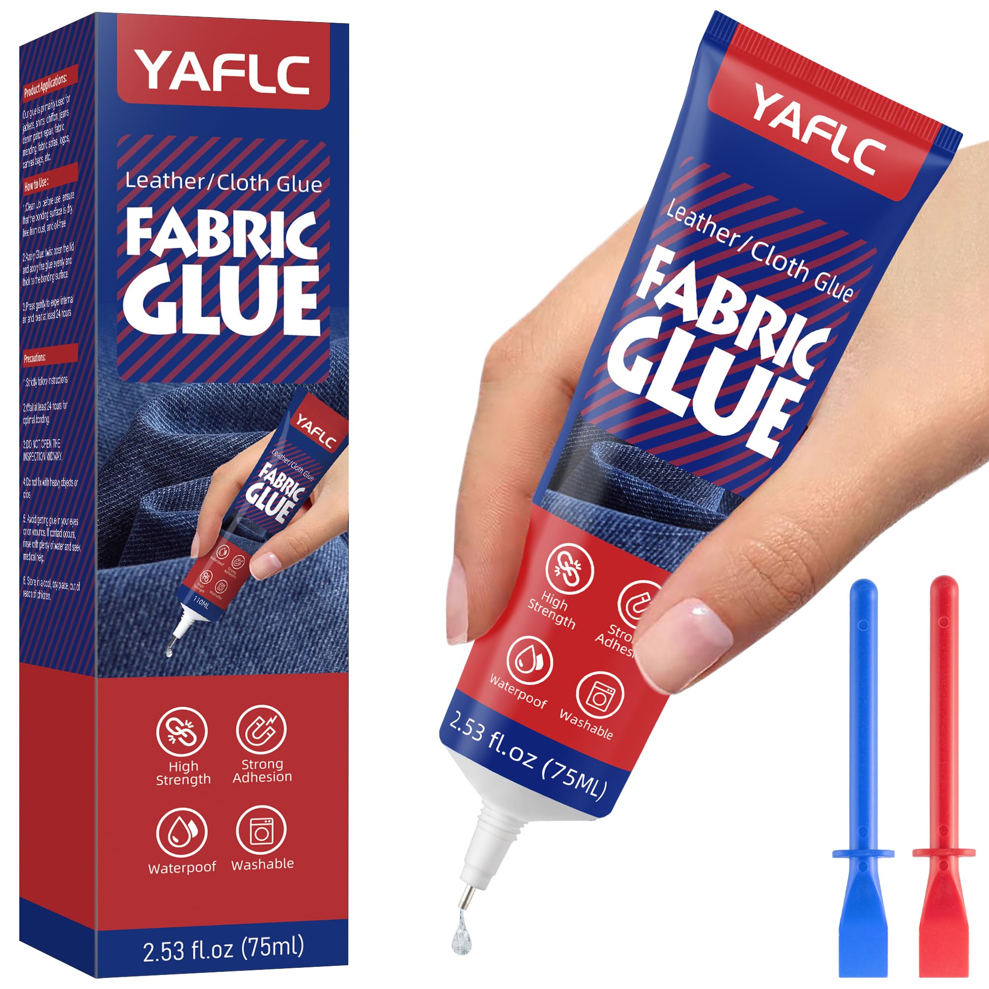 Photo 1 of YAFLC Fabric Glue Permanent 75 ml, Fabric Glue for Patch, Clear Fabrics Adhesive for Clothing Permanent Washable, Leather Glues for All Fabrics, Cotton, Denim, Flannel, Polyester