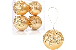 ZHANYIGY 4" Gold Shatterproof Christmas Ball Ornaments, 4pc Set for Xmas Trees and Holiday Decor