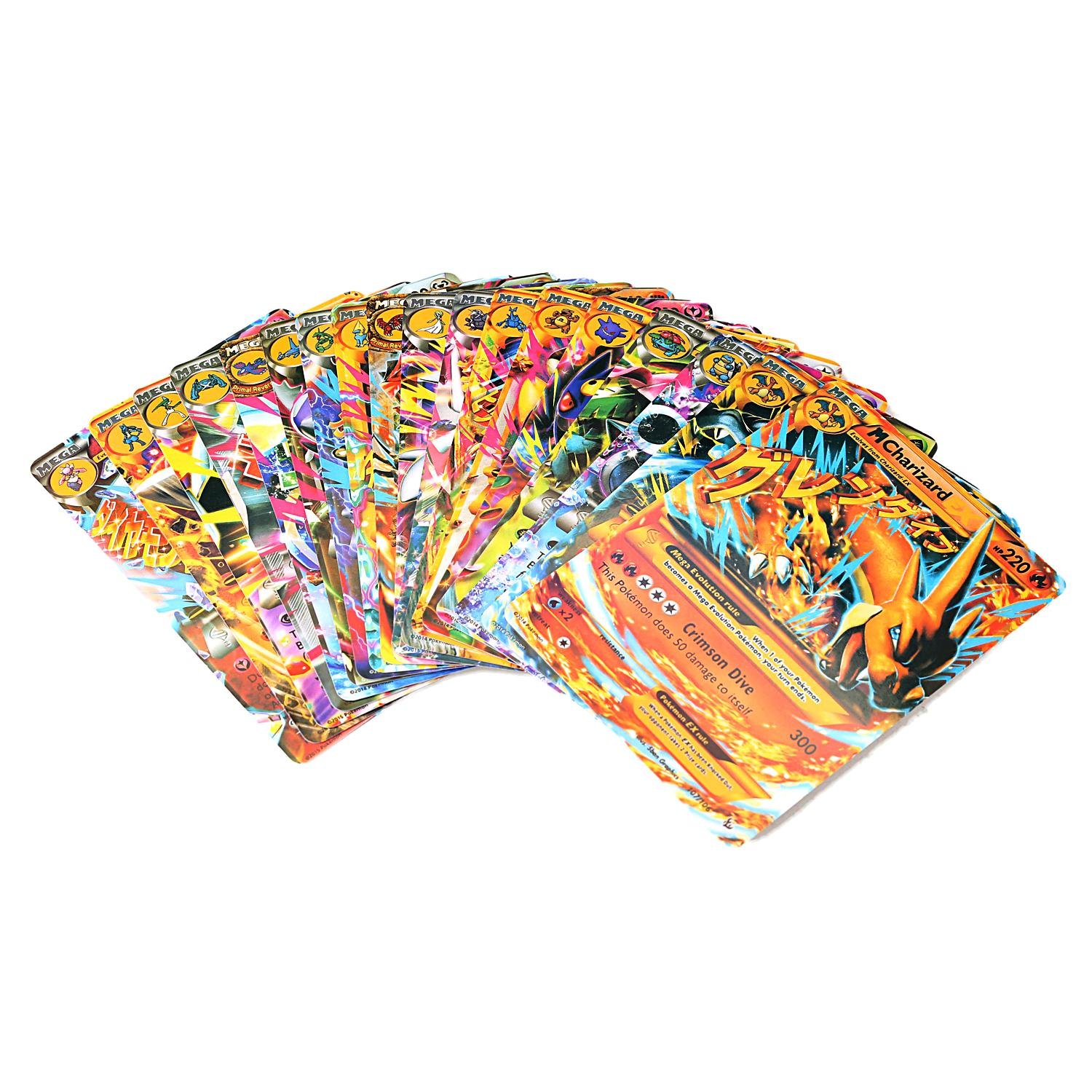 Chiak 18pcs EX Card Set MEGA Poke Cards Charizard Blastoise Venusaur Plush Interactive Toy Hammering Pounding Toys (18 Pcs)