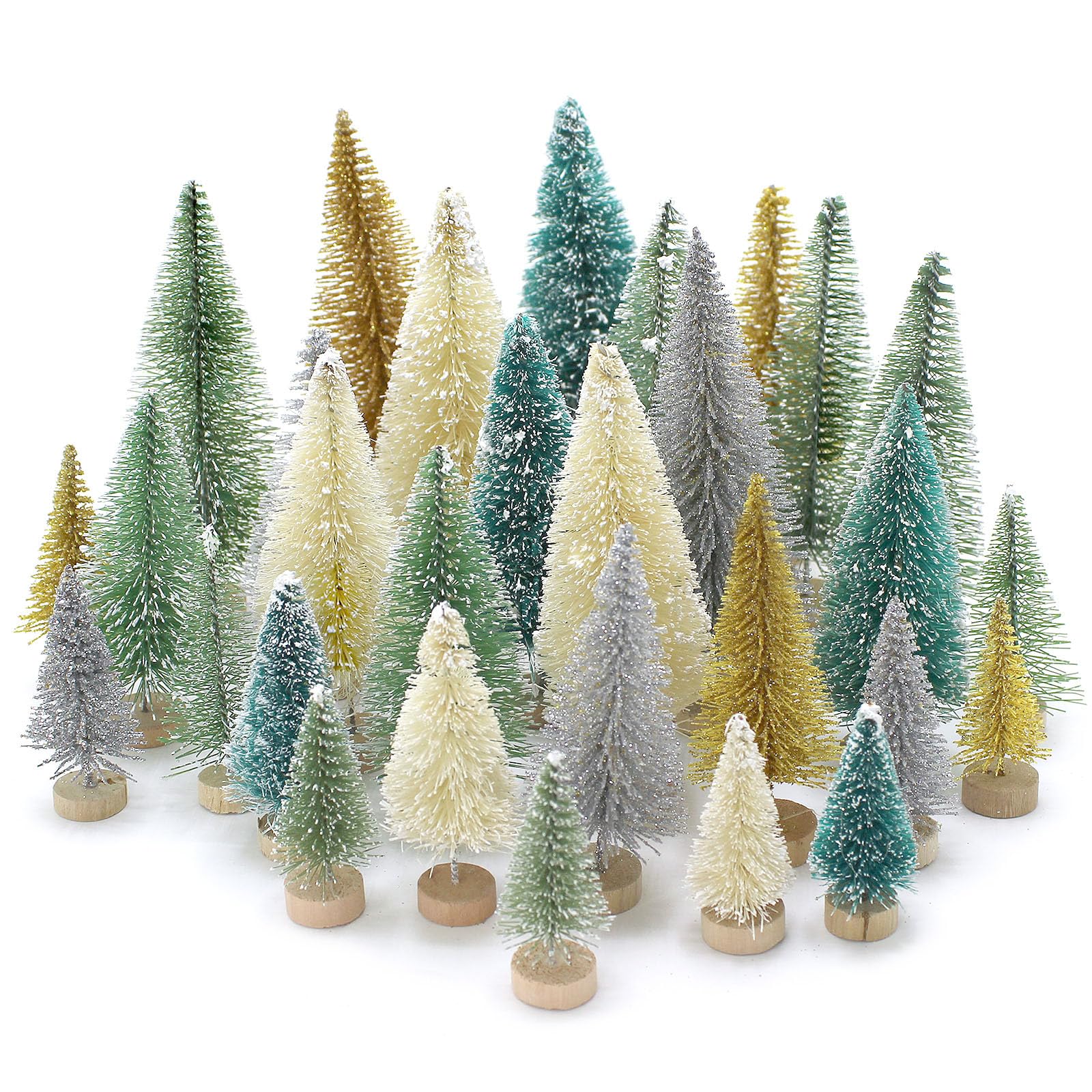 Photo 1 of 30PCS Bottle Brush Christmas Trees Mini Bottle Brush Trees with Wood Base Tabletop Small Christmas Village Tree, Xmas Holiday Decor