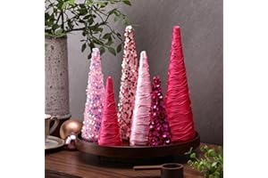 Anglechic 6 Pcs Valentine's Day Cone Tree Pink Red Glitter Table Decoration Tree Ornaments Table Centerpiece for Home Wedding Party Holiday Table Decor Mantle Decoration