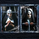 CCINEE 2 Packs Scary Halloween Window Cover Decoration, 3D Ghost Curtains Backdrop Haunted House Garage Door Posters for Indoor Outdoor Wall Window Silhouettes Halloween Party Decor