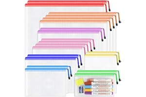 Smarpau 20pcs Mesh Zipper Pouch, 8 Sizes Plastic Zipper Pouches for Organizing, 8 Colors Waterproof Plastic Document Bags for Board Game Storage, Travel, Office Supplies