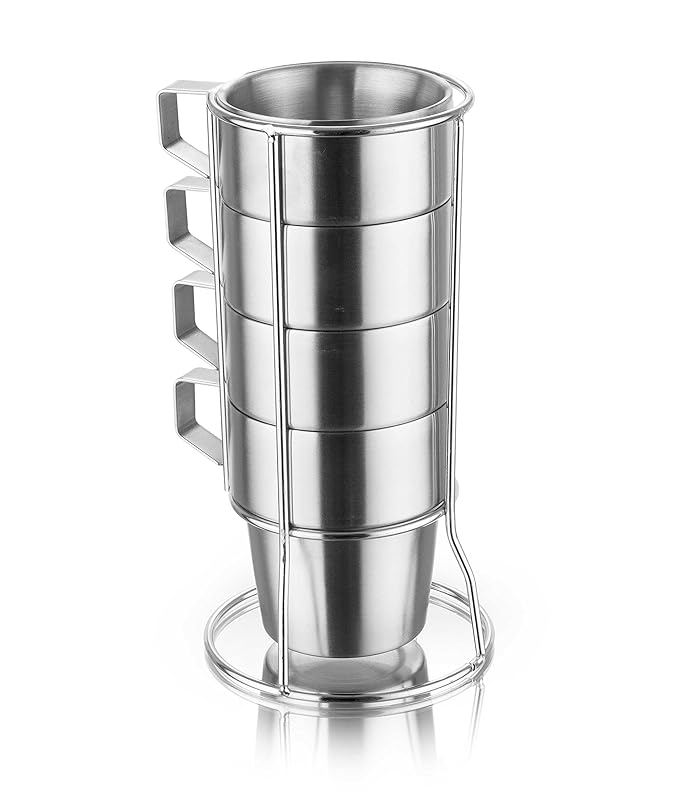 Buy Expresso 4 Pieces Stackable Stainless Steel Coffee Cups, Tea Cups