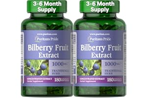 Puritan's Pride Premium Bilberry Fruit Extract 250 mg (1000mg equivalent), 4:1 Concentrated Traditional Herbal Supplement, Vitamin C, 3 to 6 Month Supply, 180 Rapid Release Softgels 2-Pack