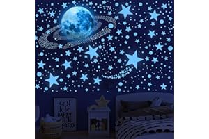 HUIMDERY 492 Glow in The Dark Stars & Moon Space Galaxy Universe Planet Wall Decals - Blue Glowing Stars Stickers for Kids Bedroom, Nursery & Living Room Decor