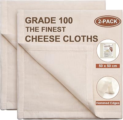 eFond 2-Pack Cheese Cloths 50x50cm Ultra Fine Grade 100 Unbleached Cotton