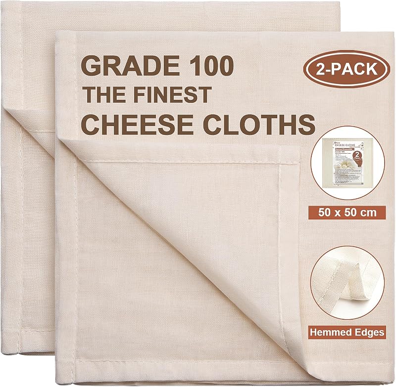 eFond 2-Pack Cheese Cloths 50x50cm Ultra Fine Grade 100 Unbleached Cotton