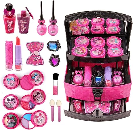 Amazon Leking バービー 子供メイクアップセット おままごと 子供 化粧品おもちゃ ヘアアクセサリー 女の子 シミュレーション ドレッサー キッズ 知育玩具 クリスマス お誕生日プレゼント 18点セット プリンセスメイクボックス 小さい化粧台 ごっこ遊び メイクアップ