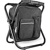 Kikerike Backpack Stool Cooler Chair Heavy Duty 300 LBS Max Load Portable Lightweight Folding Fishing Cooler for Camping Hunting Fishing - Black