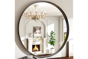 EASLY 48 Inch Round Bathroom Mirror - Wall Mounted Circle Mirror with Metal Frame, Modern Mirror Suitable for Bathroom, Vanity, Entryway, Living Room, Wall Decor,Black