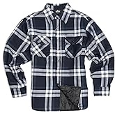 YAGO Men's Quilted Lining Button Up Plaid Flannel Shirt Jacket with Side Pockets
