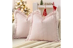 ZWJD Throw Christmas Pillow Covers 18x18 Set of 2 Striped Pillow Covers with Fringe Chic Cotton Decorative Pillows Square Cushion Covers for Sofa Couch Bed Living Room Farmhouse Decor