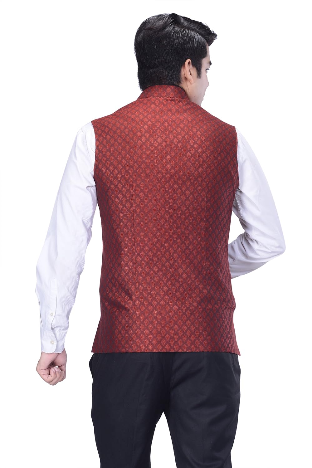 kisah men's woven cotton silk maroon nehru jacket