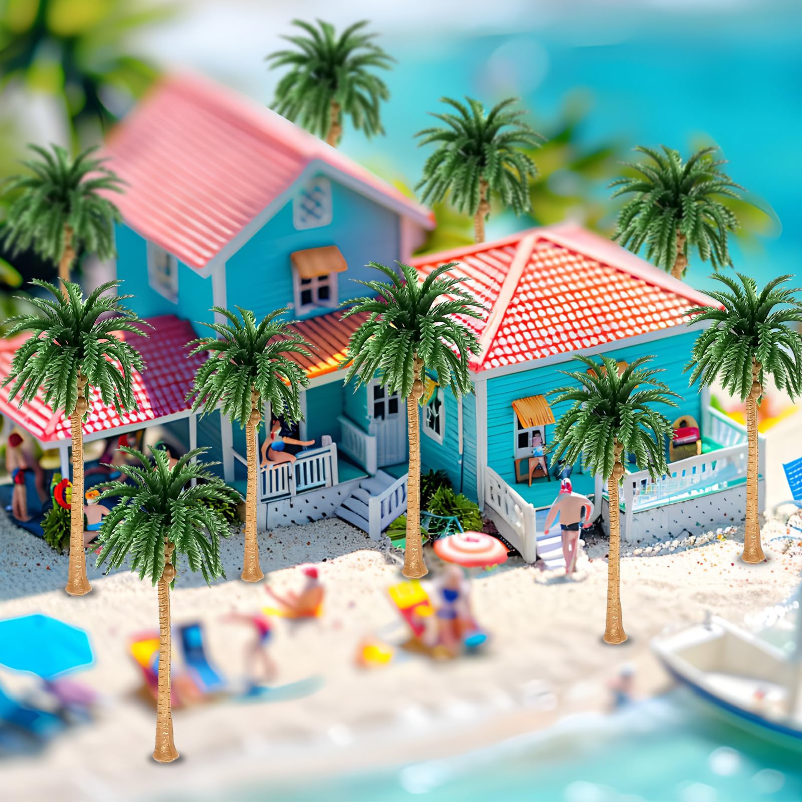 10 Pcs Model Coconut Palm Tree, Scenery Model Tree, Layout Rainforest Plastic Palm Tree Diorama Scenery, Green Model Coconut Palm Trees, for DIY Scenery Landscape Natural Green 【13 cm】