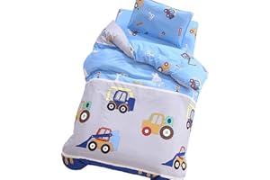 J-pinno Cars Digger Tractors Bulldozers Boys Girls Cartoon Duvet Cover + Pillowcase Set, Zipper Closure, 100% Percale Cotton, for Kids Crib Toddler Bedding Decoration Gift (Crib 47" X 59", Cars)
