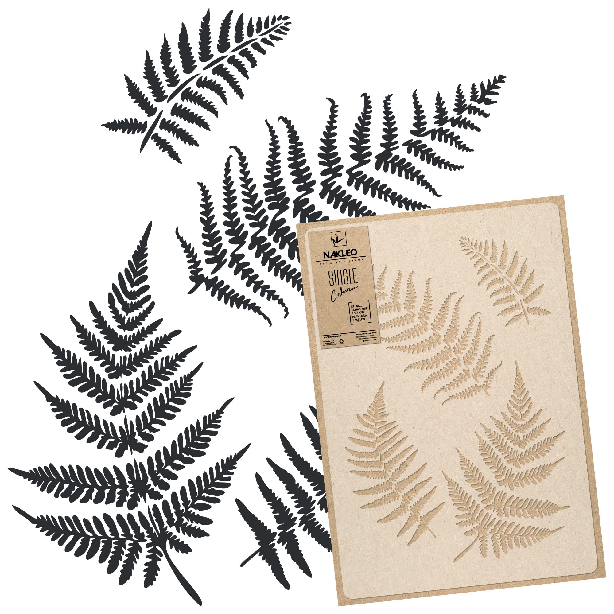 NAKLEO Floral Large Wall Painting Stencil 43x64 cm, Fern Leaf Frond Branch Pattern, Reusable Plastic Flower Template, DIY Art and Craft Home Decor, Floor Wood Fabric Furniture