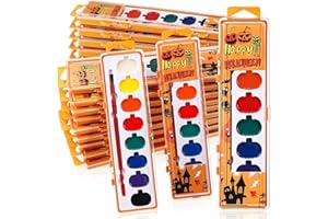 Watersay 12 Pack Halloween Pumpkin Watercolor Paint Set for Kids 8 Washable Colors with Brushes Water Color Painting Kit for Halloween Painting Kit Gift Party Supplies