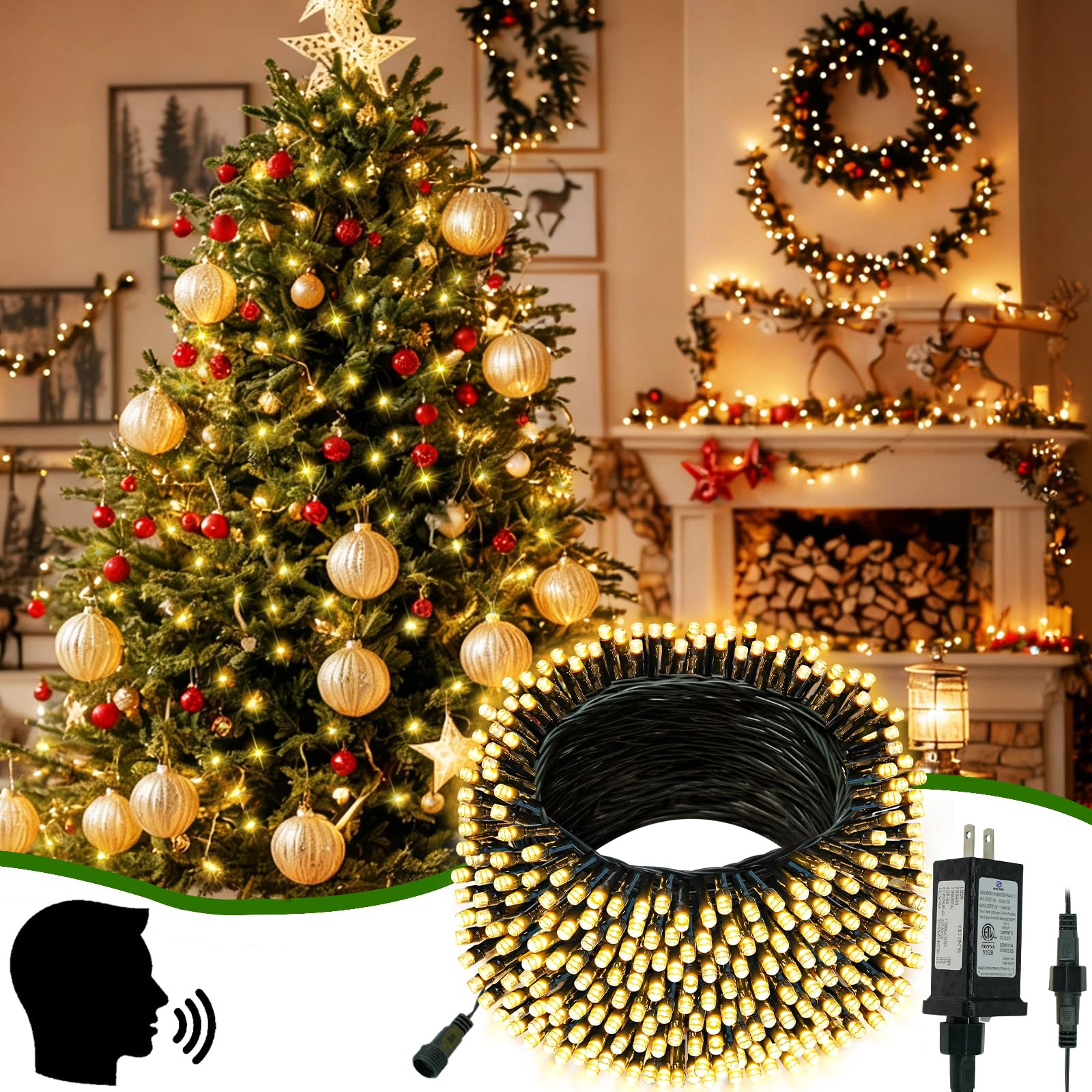 Photo 1 of 2025 New Christmas String Lights with Voice Control Outdoor/Indoor, 200 LED 75.8FT Extendable Christmas Lights Green Wire, 12 Modes & Timer, Waterproof Fairy Lights for Xmas Party Garden (Warm White)