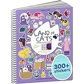 Land of Cats 300+ Kids Sticker Book by Cupkin Toddler Road Trip Coloring and Sticker Book, 8 Coloring Pages 8 Side by Side Scenes for Children's of 2-8 Years, Easter Gifts for Kids