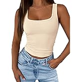 KIRUNDO Tank Tops for Women 2026 Casual Square Neck Summer Outfits Ribbed Fitted Camisole Shirt Sleeveless Workout Clothes