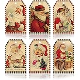 AnyDesign 120 Pcs Christmas Santa Claus Gift Tags with 98.4 Ft Hemp Rope Vintage Kraft Color Christmas Favor Hanging Tags for Xmas Party Celebration Seasonal Gift Wrapping, 6 Styles