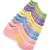Comfoex 10 Pairs Girls Ankle Athletic Socks Cushioned Running Cotton Socks For 4-6 6-8 8-10 10-12 Years Old
