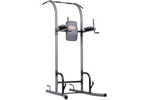 Body Champ Multi-Function Pull Up Bar, Exercise Equipment, Home Gym Power Tower, Power Station for Pull Ups, Push Ups, Vertical Knee and Leg Raises and Dip Stand, VKR1010, Grey, One Size