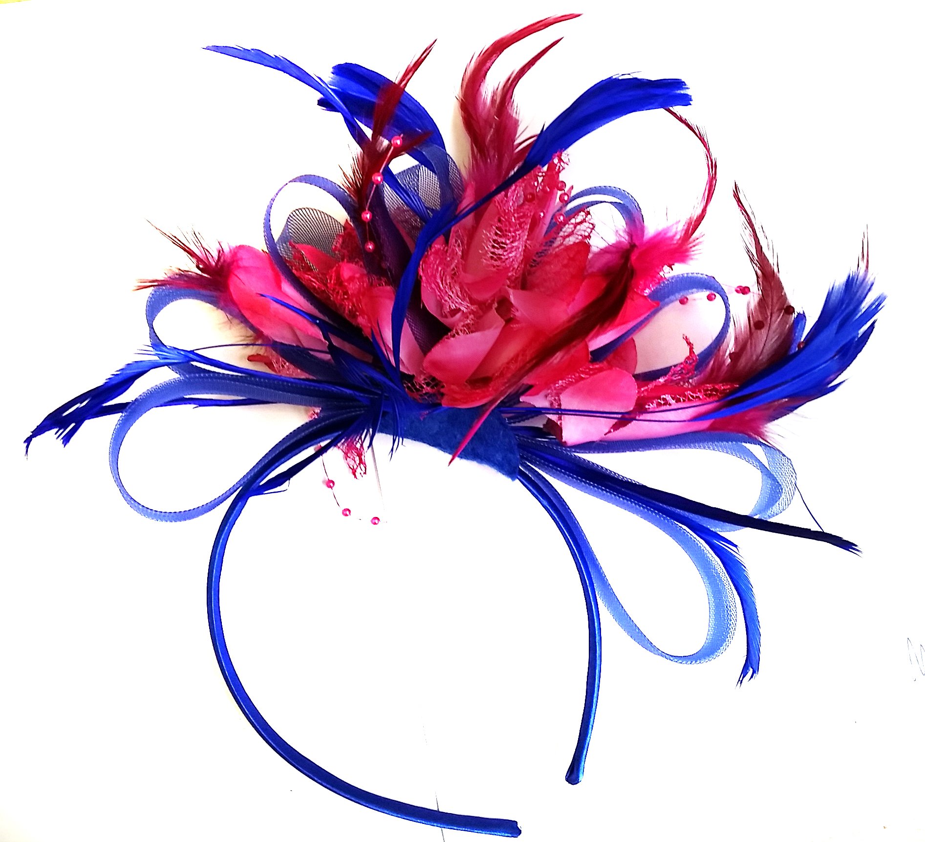 Royal Blue and Fuchsia Hot Pink Feather Hair Fascinator Headband Wedding and Royal Ascot Races Ladies