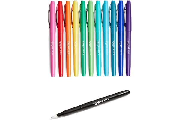 Amazon Basics Felt Tip Marker Pens, Versatile for Writing, Drawing, and Journaling, Assorted Colors, 12-Pack