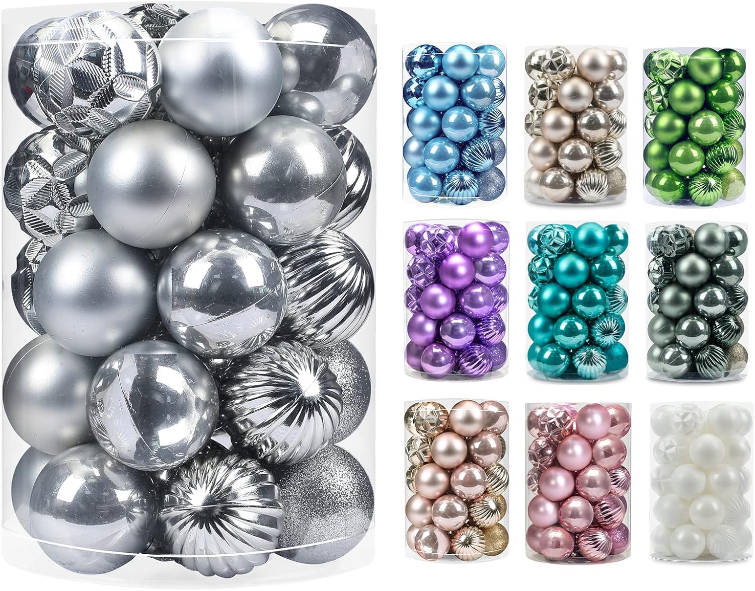 Ornaments - AMS 2.36''/60mm 34ct Christmas Ball Large Ornaments Party Decorations Shatterproof Festival Pendant Hangings for Xmas Tree Decor(Silver)