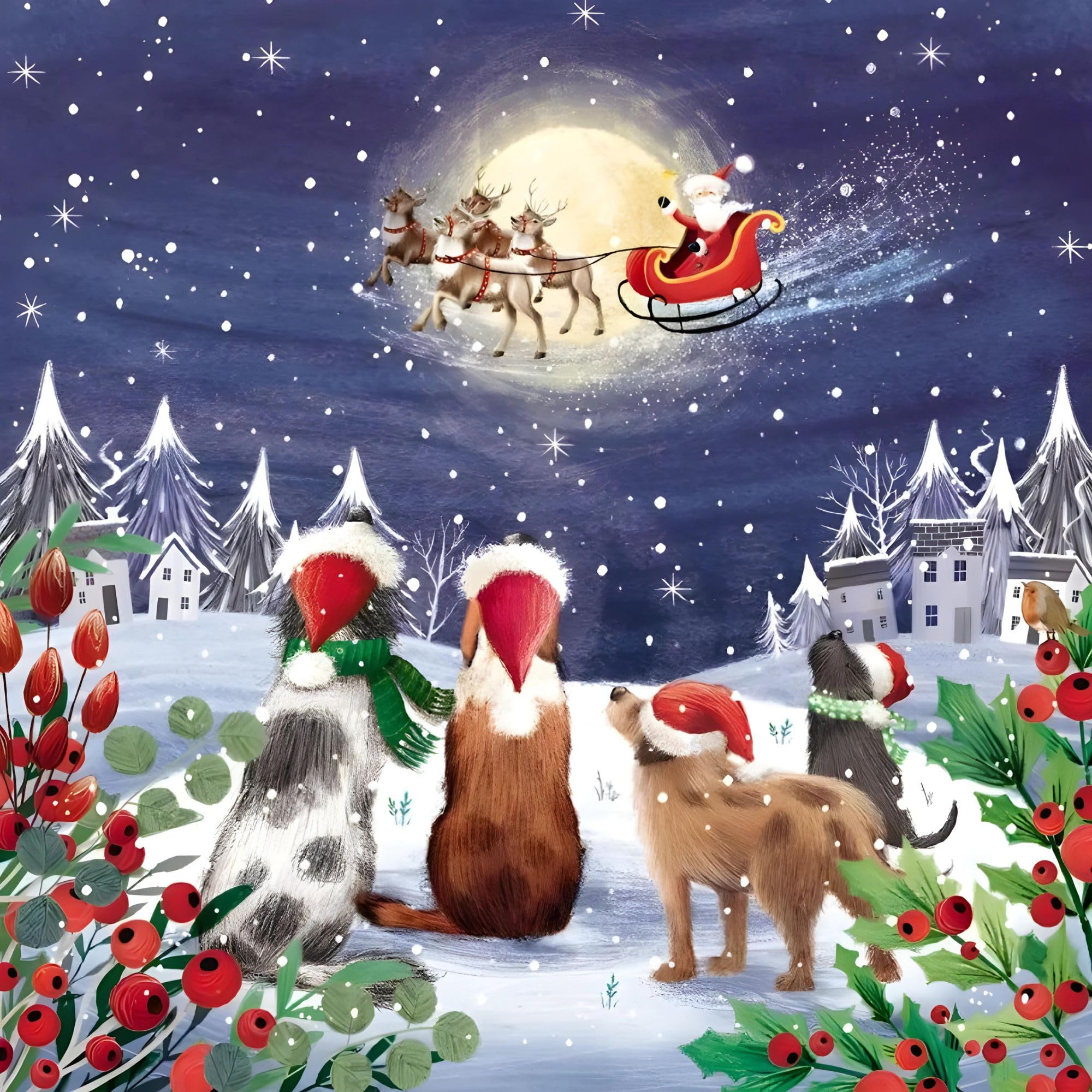 GBCC Charity Christmas Cards Pack of 10 - Festive Dogs & Santa - Premium Quality Greeting Cards Multipack with Envelopes - Supporting UK Charities